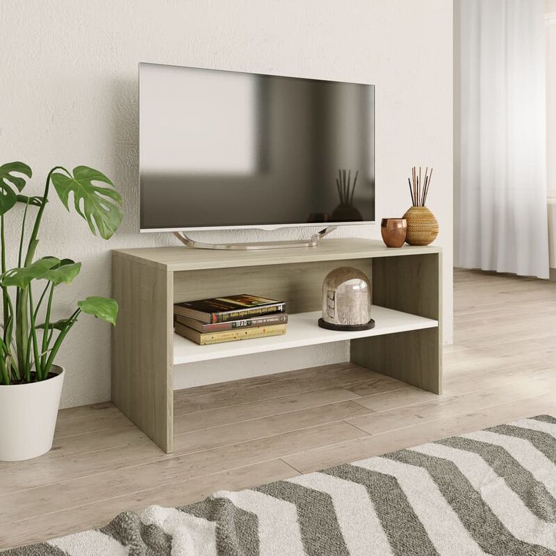 

Mueble de TV aglomerado color blanco y roble Sonoma 80x40x40 cm