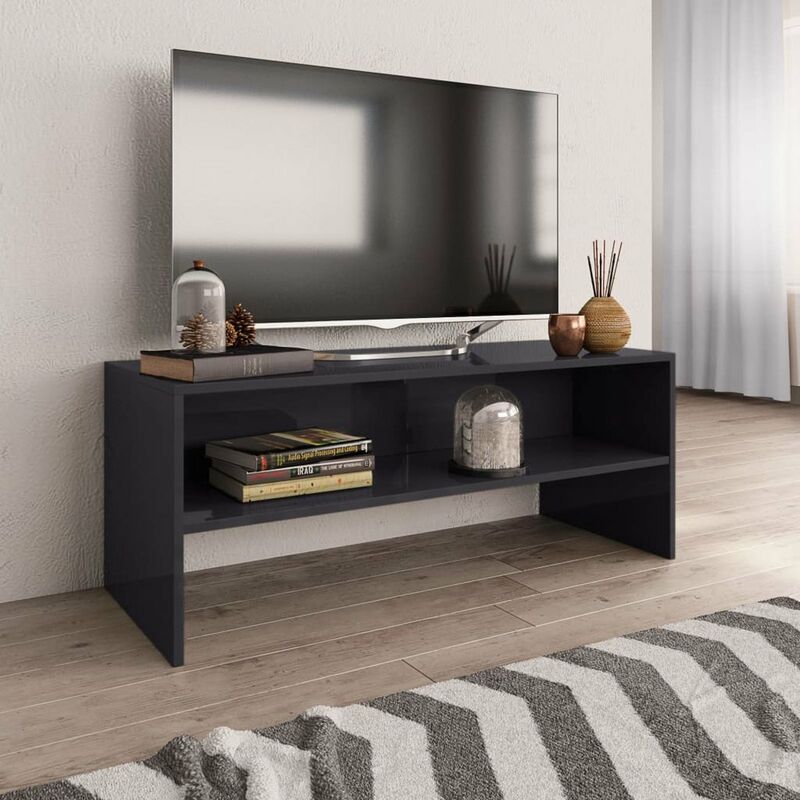 

Mueble de TV aglomerado gris brillante 100x40x40 cm