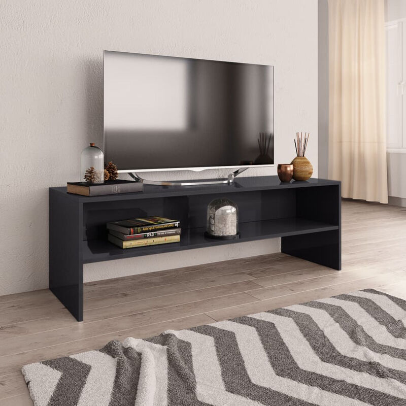 

Mueble de TV aglomerado gris brillante 120x40x40 cm