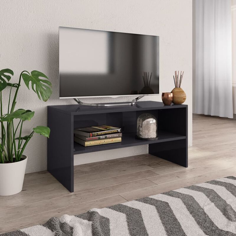 

Mueble de TV aglomerado gris brillante 80x40x40 cm - Gris