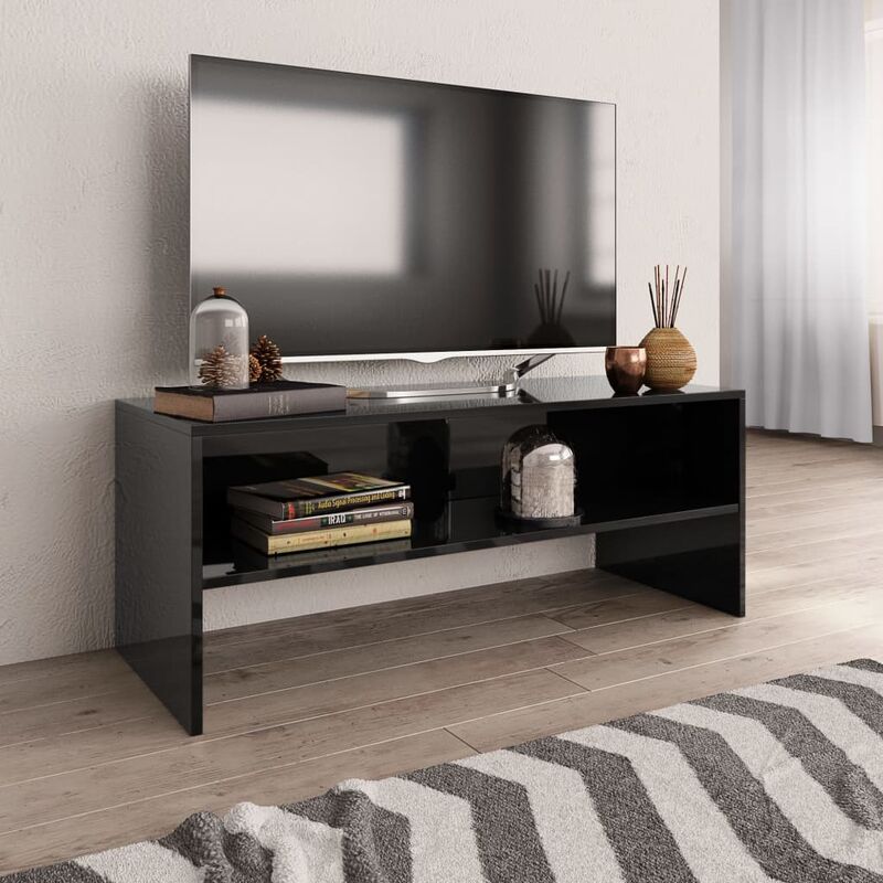 

Mueble de TV aglomerado negro brillante 100x40x40 cm