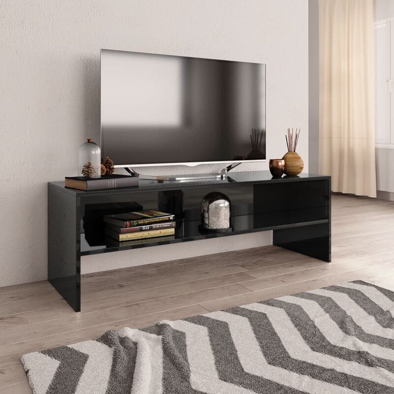 

Mueble de TV aglomerado negro brillante 120x40x40 cm