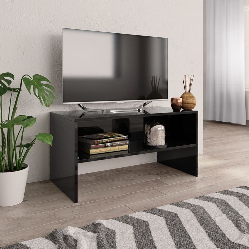 

Mueble de TV aglomerado negro brillante 80x40x40 cm