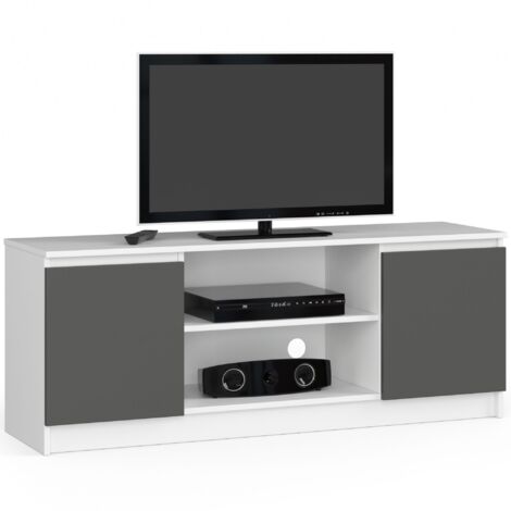 Mueble de TV AKORD Blanco 140 cm 2 puertas frente en color Grafito Gris 2 estantes 140x40x55 cm