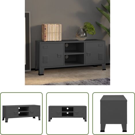 Mueble de TV antracita -  Mueble de TV industrial metal antracita 105x35x42 cm