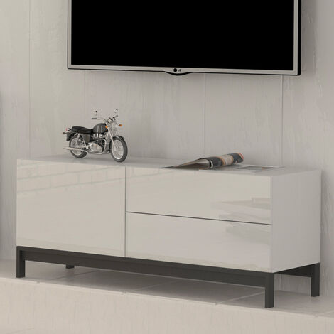 Mueble de televisión Jacopo, Aparador bajo para salón, base soporte TV,  100% Made in Italy, cm 220x43h46, Blanco brillo