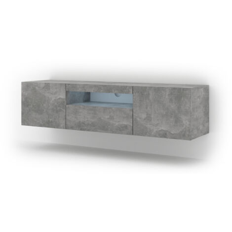 Mueble de TV AURA 150 cm colgante o con patas hormigón + LED