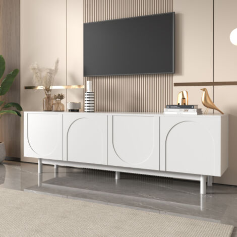 Mueble de TV blanco de 175 cm con puertas texturizadas y divisores regulables, 175x38x56 cm