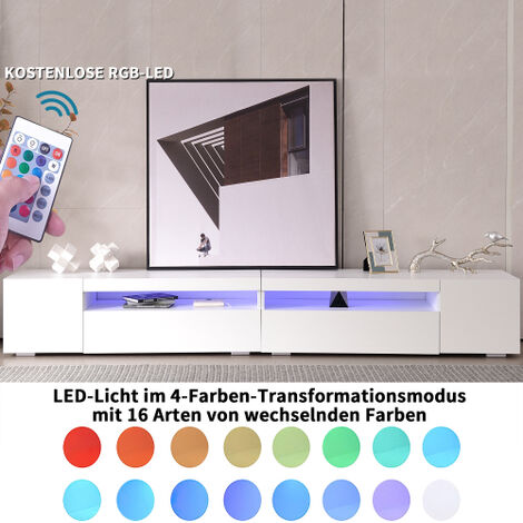 Mueble De Tv Blanco Moderno, Panel De Luz, Iluminación Led Regulable, Sala De Estar Y Comedor 240cm MINKUROW