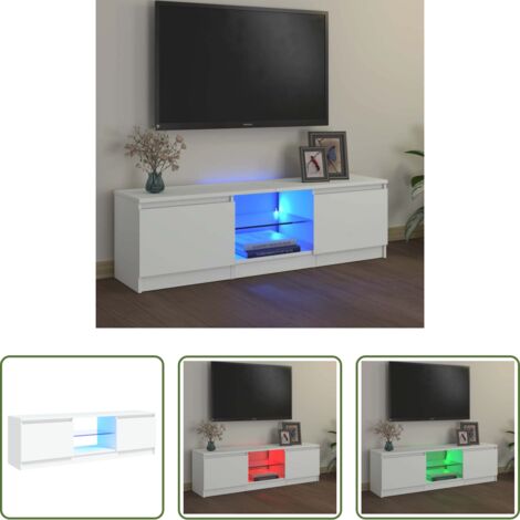 Mueble de TV blanco -  Mueble para TV con luces LED blanco 120x30x36 cm