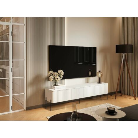 Mueble de TV Brembana, aparador de salón con cuatro puertas batientes, elevado del suelo, 190x40 h50 cm, blanco