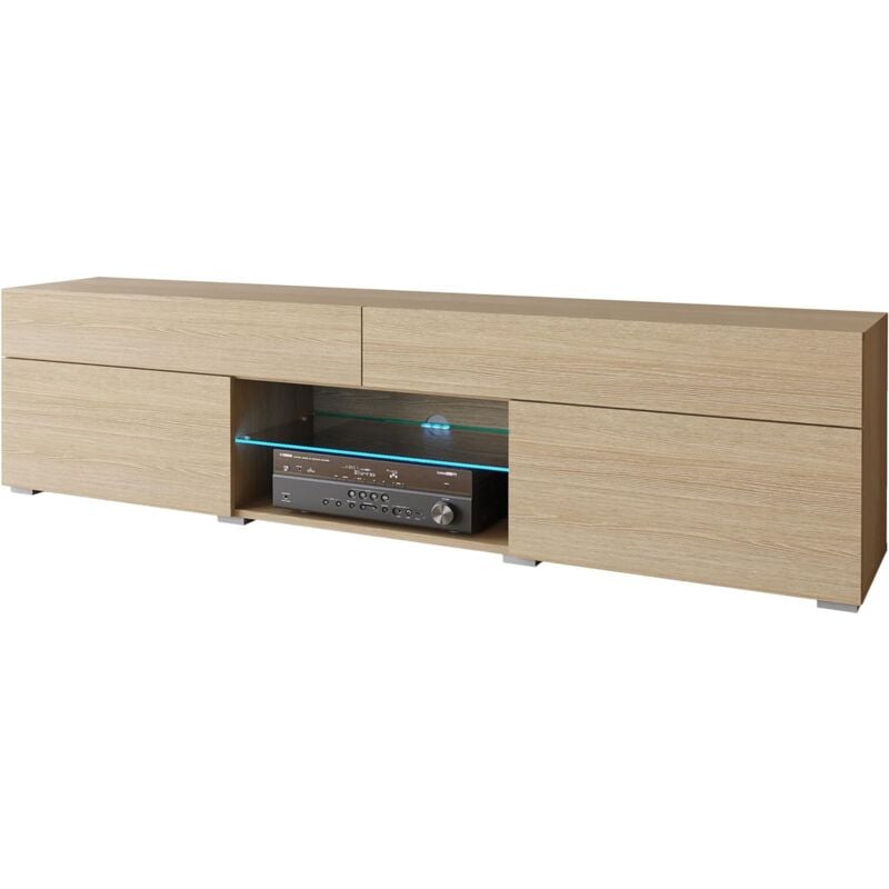 Muebles Slavic - Meuble tv 180 cm carrera, meuble télévision sans éclairage led, coloris chêne Gaya