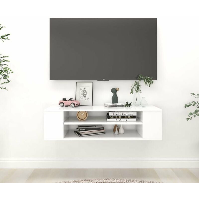 

Mueble de TV colgante aglomerado blanco 100x30x26,5 cm