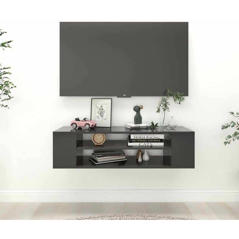 

Mueble de TV colgante aglomerado gris 100x30x26,5 cm