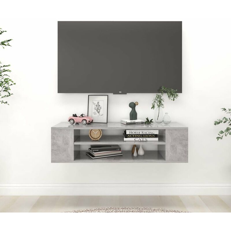 

Mueble de TV colgante aglomerado gris hormigon 100x30x26,5 cm