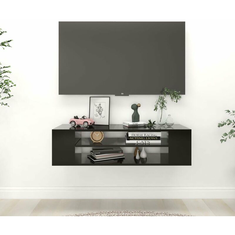 

Mueble de TV colgante aglomerado negro 100x30x26,5 cm