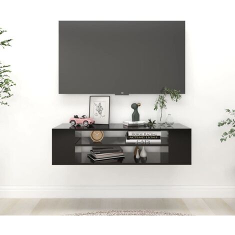 Mueble de TV colgante aglomerado negro 100x30x26,5 cm