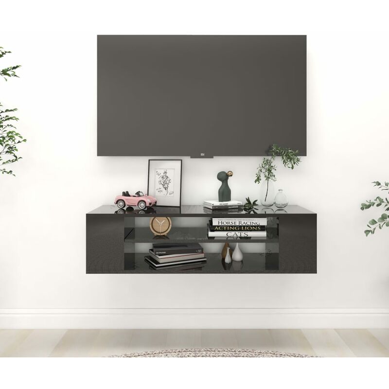 

Mueble de TV colgante aglomerado negro brillante 100x30x26,5 cm