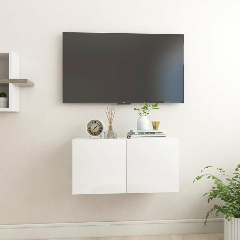 

Mueble de TV colgante blanco brillante 60x30x30 cm