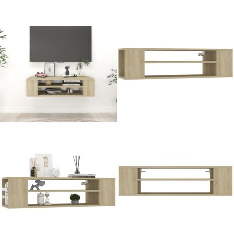 Mueble de TV colgante contrachapada roble Sonoma 100x30x26,5 cm - Armario de pared - Muebles de TV