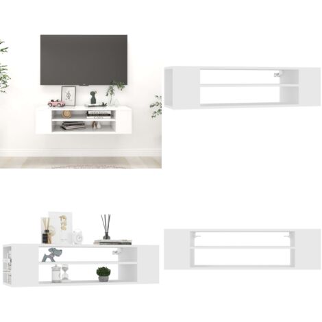Mueble de TV colgante madera contrachapada blanco 100x30x26,5cm - Armario de pared - Mueble de madera contrachapada
