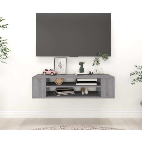 Mueble de TV colgante madera contrachapada gris 100x30x26,5 cm
