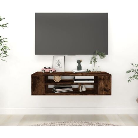 Mueble de TV colgante madera roble ahumado 100x30x26,5 cm