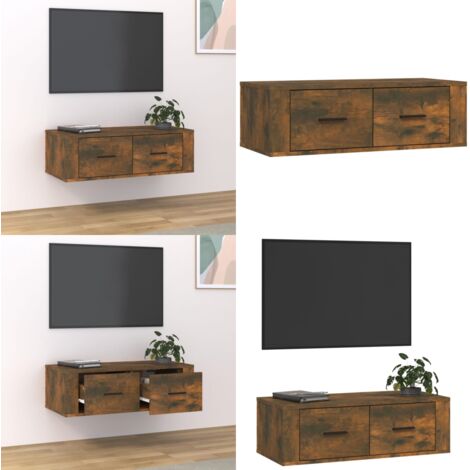 Mueble de TV colgante madera roble ahumado 80x36x25 cm - Mueble de pared - Almacenamiento en pared