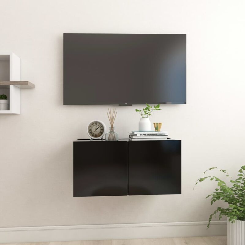 

Mueble de TV colgante negro 60x30x30 cm