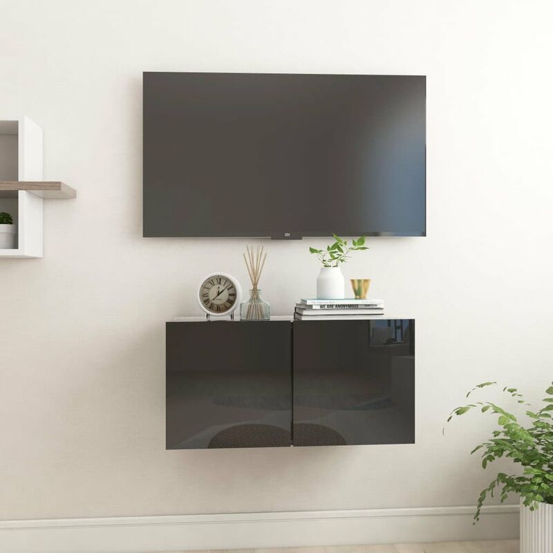 

Mueble de TV colgante negro brillante 60x30x30 cm