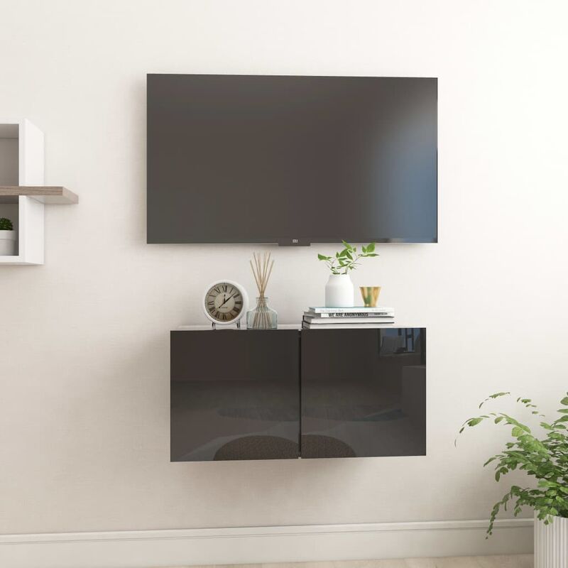

Mueble de TV colgante negro brillante 60x30x30 cm