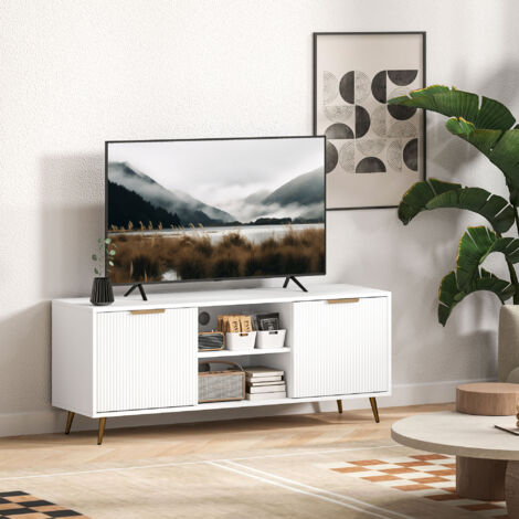 Mueble de TV con 2 Compartimentos Abiertos y 2 Puertas Mueble para Televisión de 55 Pulgadas 120x35x48 cm Blanco
