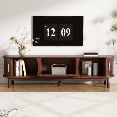Mueble de TV con 2 Puertas Correderas y 1 Puerta Abatible, Estilo Retro, en MDF, 165×39,5×46 cm, Marrón