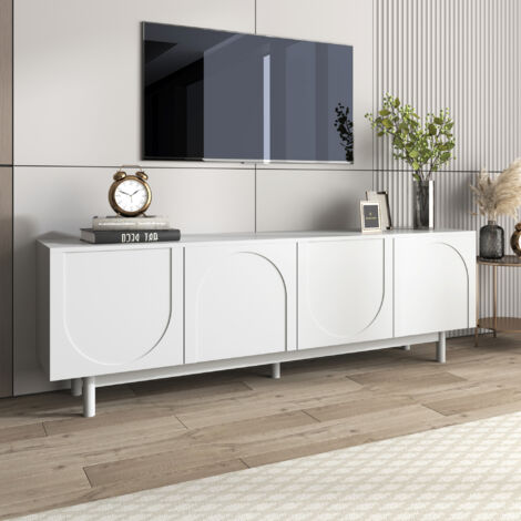 Mueble de TV con 4 Puertas y Estantes Regulables, Push-to-Open, Estilo Moderno, 175×38×56 cm, Aglomerado, Blanco