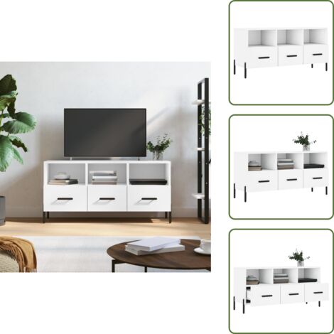 Mueble de TV con cajones - vidaXL Mueble de TV madera de ingeniería blanco 102x36x50 cm - Mueble de TV con compartimentos