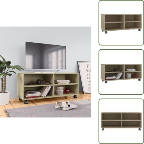 Mueble de TV con compartimentos - vidaXL Mueble de TV ruedas madera contrachapada color roble 90x35x35cm - Mueble de TV moderno
