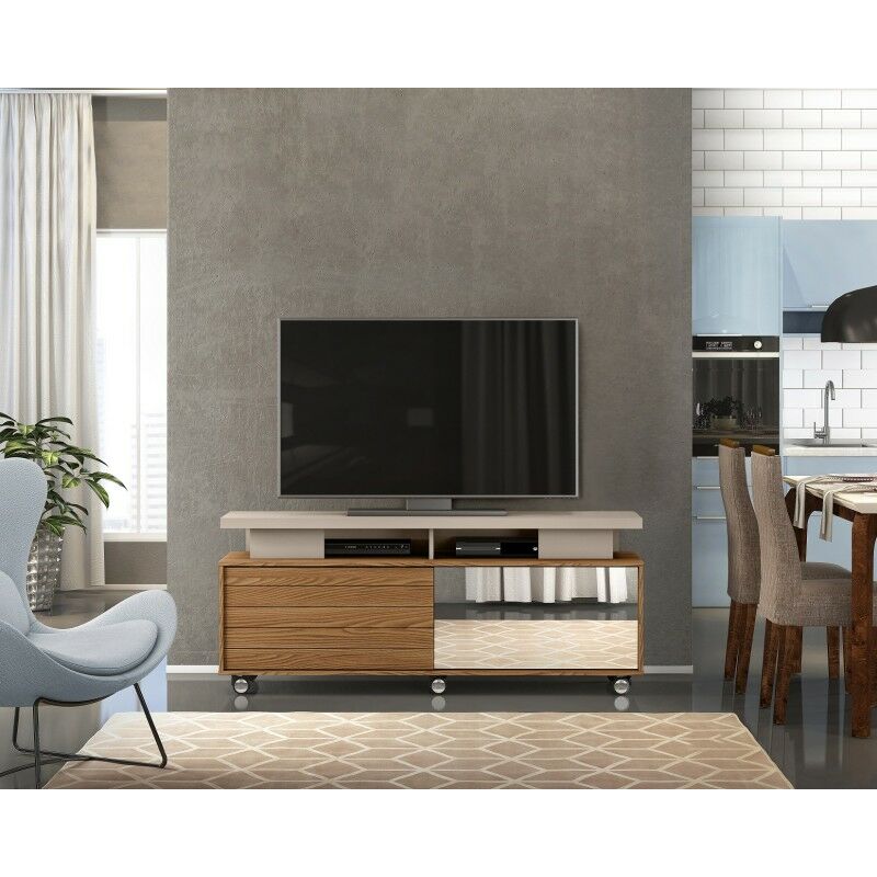 

Mirakemueble - Mueble de TV con espejo Agatha - Roble y Gris