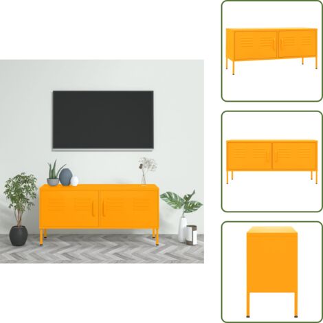 Mueble de TV con estantes - vidaXL Mueble para TV de acero amarillo mostaza 105x35x50 cm - Mueble de TV con niveladores