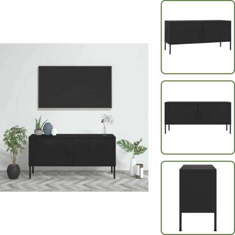 Mueble de TV con estantes - vidaXL Mueble para TV de acero negro 105x35x50 cm - Mueble de TV con niveladores
