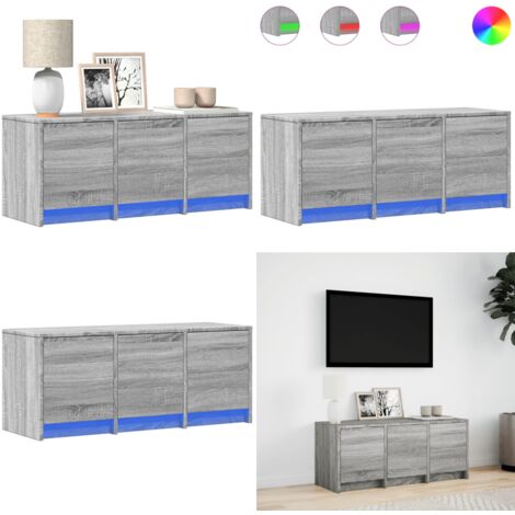 Mueble de TV con LED madera ingeniería gris Sonoma 97x34x40 cm - Madera de ingeniería - Soporte de TV con luces RGB