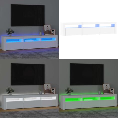 Mueble de TV con luces LED blanco 180x35x40 cm - Mueble de TV blanco - Mueble de TV con luz RGB