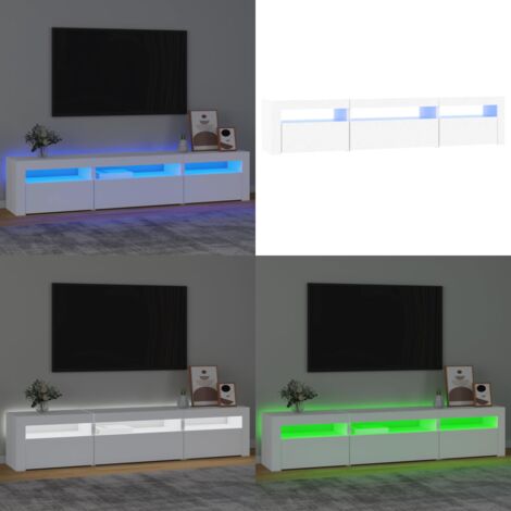 Mueble de TV con luces LED blanco 195x35x40 cm - Luz LED RGB - Mueble de TV blanco
