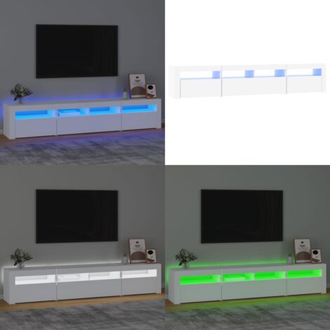 Mueble de TV con luces LED blanco 210x35x40 cm - Mueble de TV blanco - Mueble de TV con luz RGB