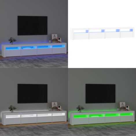 Mueble de TV con luces LED blanco 240x35x40 cm - Mueble de TV con luz RGB - Mueble de TV blanco