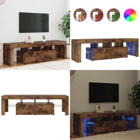 Mueble de TV con luces LED color roble ahumado 140x36,5x40 cm - Luz LED RGB - Armario multimedia