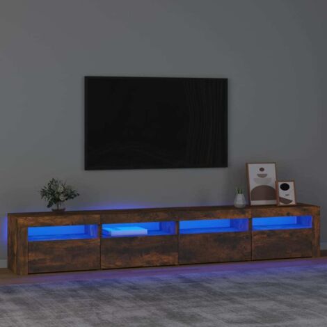 Mueble de TV con luces LED color roble ahumado 240x35x40 cm