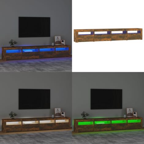 Mueble de TV con luces LED color roble ahumado 240x35x40 cm - Luz LED RGB - Mueble de TV con luces