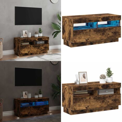 Mueble de TV con luces LED color roble ahumado 80x35x40 cm - Luz LED RGB - Armario de TV