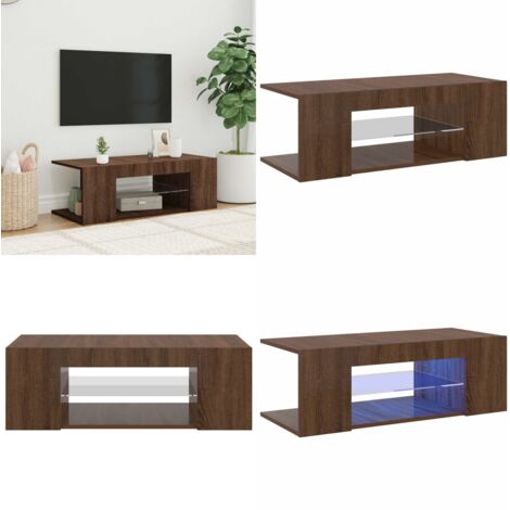 Mueble de TV con luces LED color roble marrón 90x39x30 cm - Luz LED RGB - Madera contrachapada