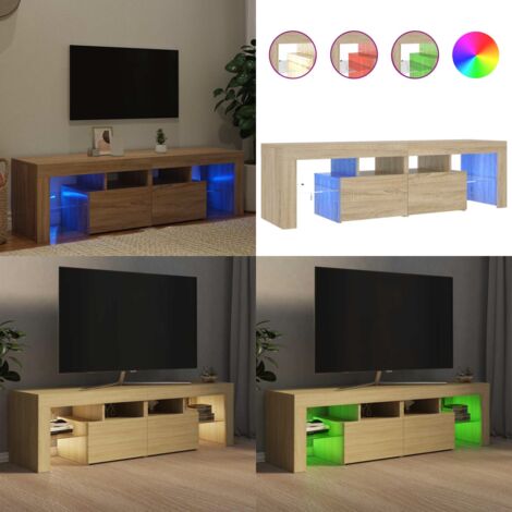 Mueble de TV con luces LED color roble Sonoma 140x36,5x40 cm - Luz LED RGB - Mueble de TV roble Sonoma